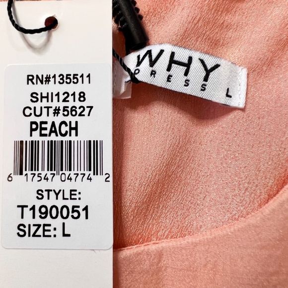 #A091   WHY DRESS Cottagecore  Peach Ruffle Puff Sleeve Top Organza NWT  L - Picture 10 of 12